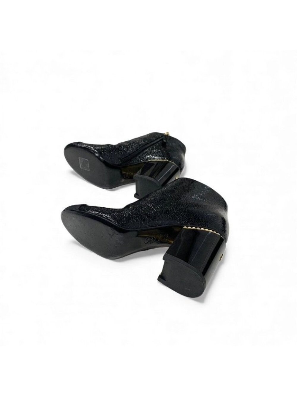 Chanel Short Boots Shoes Leather Fabric Black Gold CC Logo Pearl - Picture 6 of 10